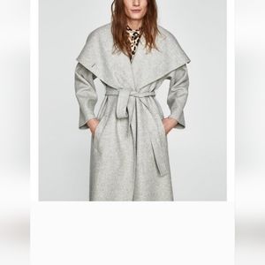 ZARA HAND MADE WRAPAROUND HOODED COAT WITH BELT
